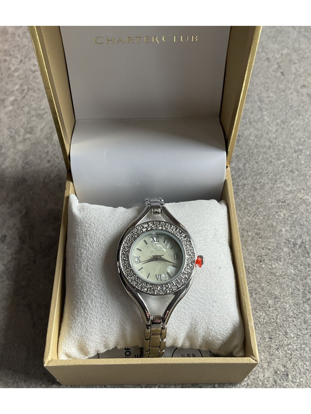 Vintage Charter Club Watch Women Silver Tone Rhinestone 30mm New 7.25" S2